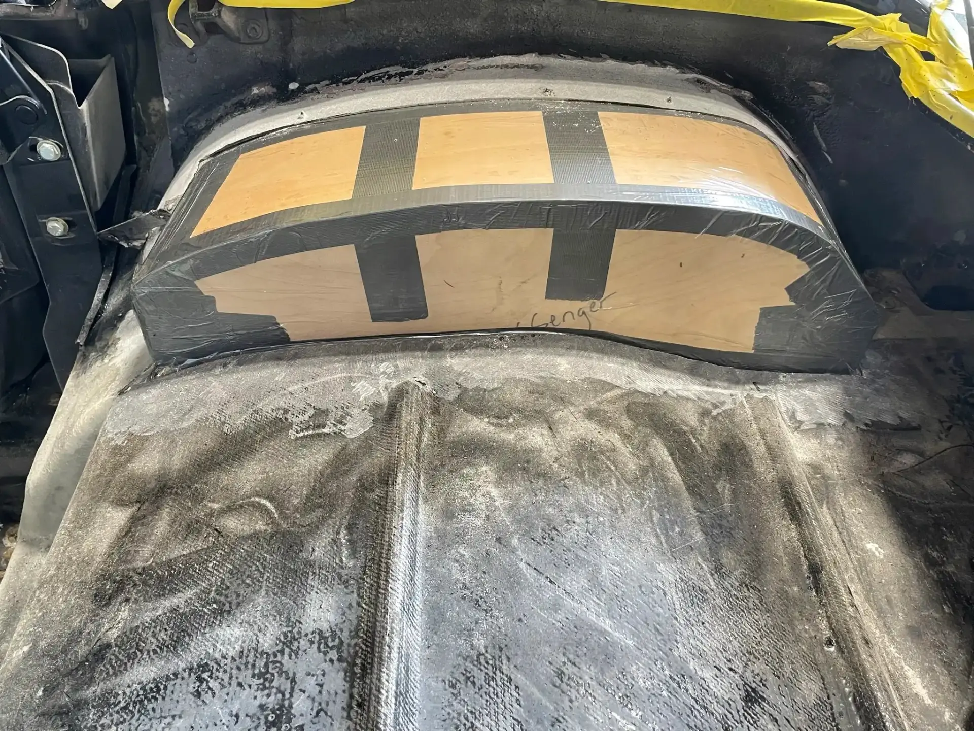 Rear panel with cardboard template for custom fabrication