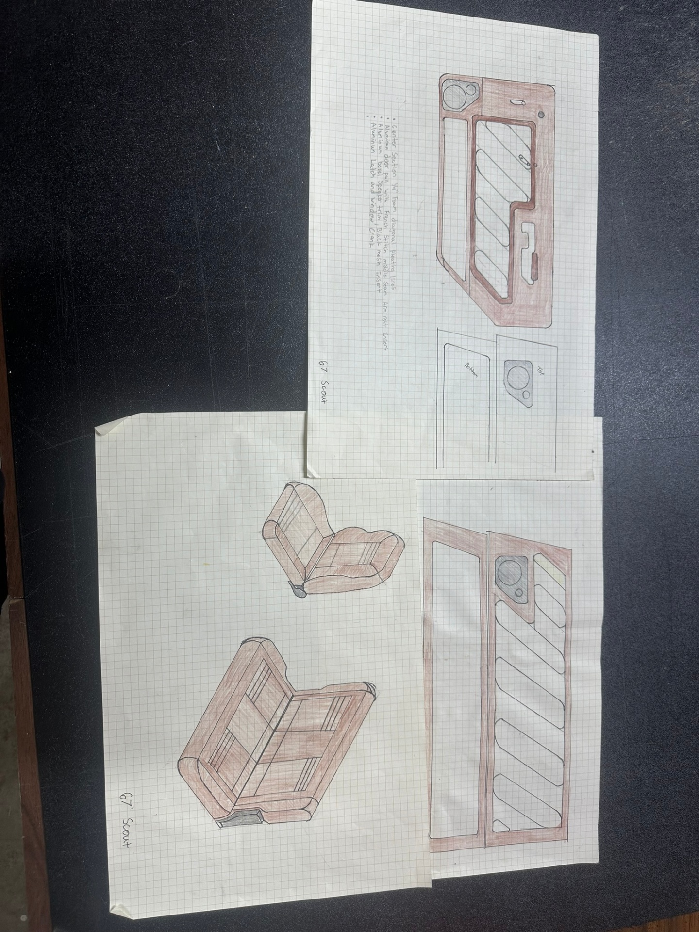 Hand-drawn Scout speaker and panel concept sketches