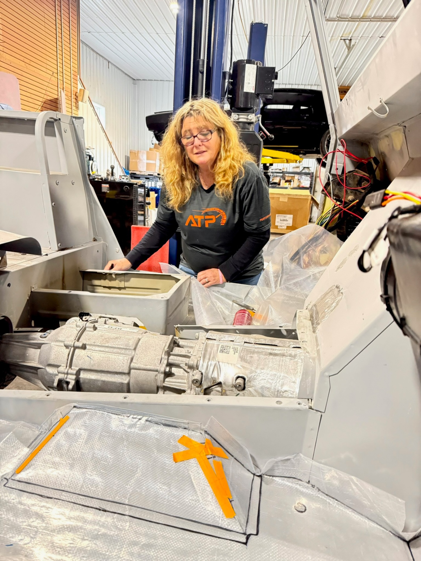 Transmission install in progress